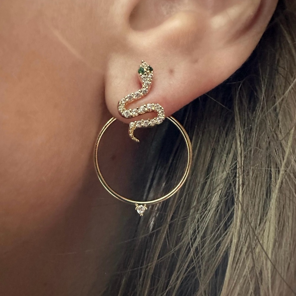 NEW Snake Ear Jackets, Emerald Eye Cubic Zirconia Pave Snake Earrings, Gifts Her